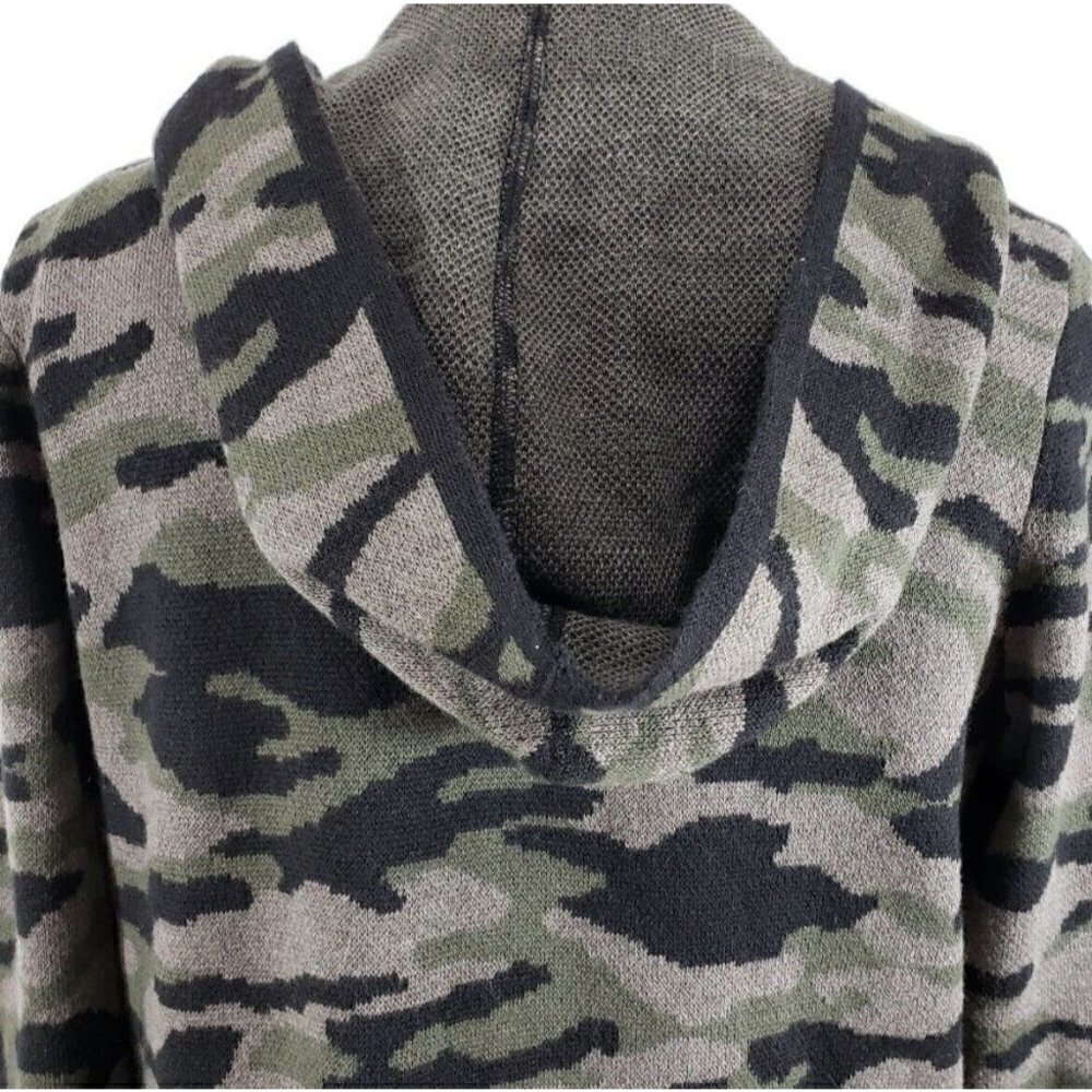𝅺NEW Rachel Zoe Long Cardigan Sweater Green Black Camo Hooded SMALL - Picture 9 of 11